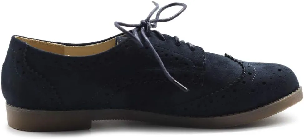Ollio Women's Flat Shoe Wingtip Lace Up Faux Nubuck Oxford