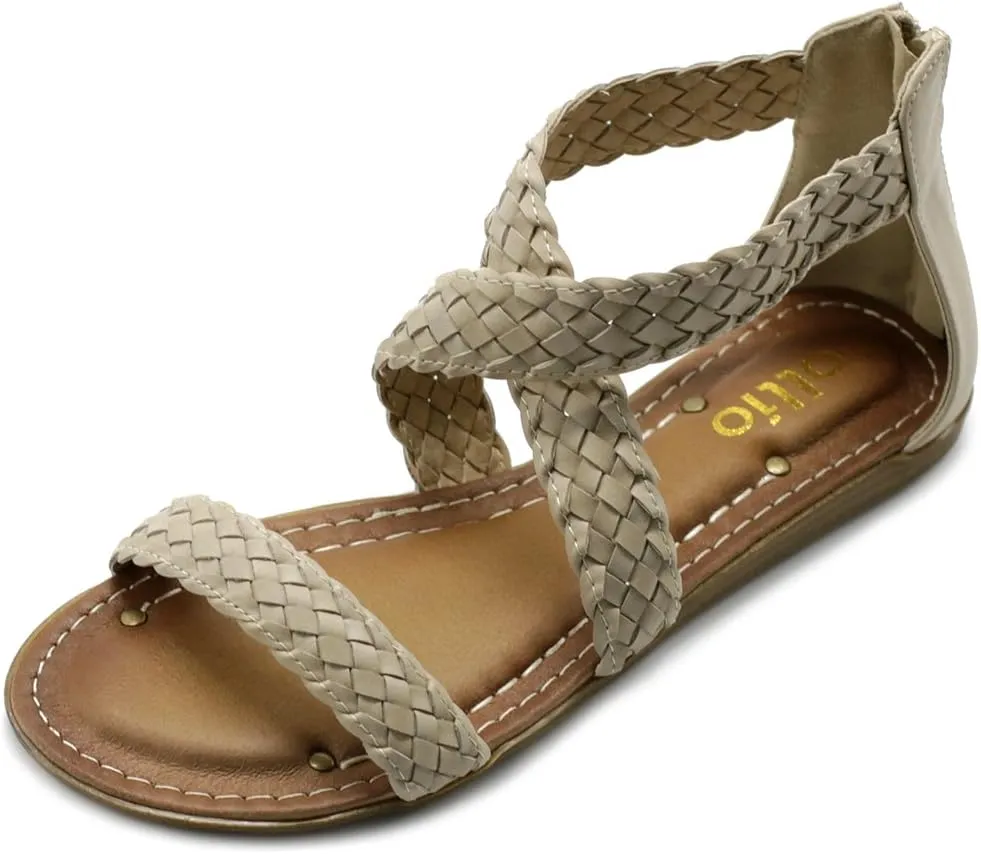 Ollio Women's Shoe Cross Braided Multi Color Flat Sandal