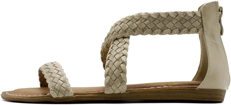 Ollio Women's Shoe Cross Braided Multi Color Flat Sandal