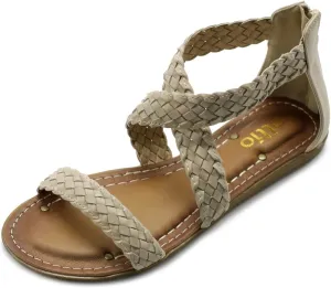 Ollio Women's Shoe Cross Braided Multi Color Flat Sandal
