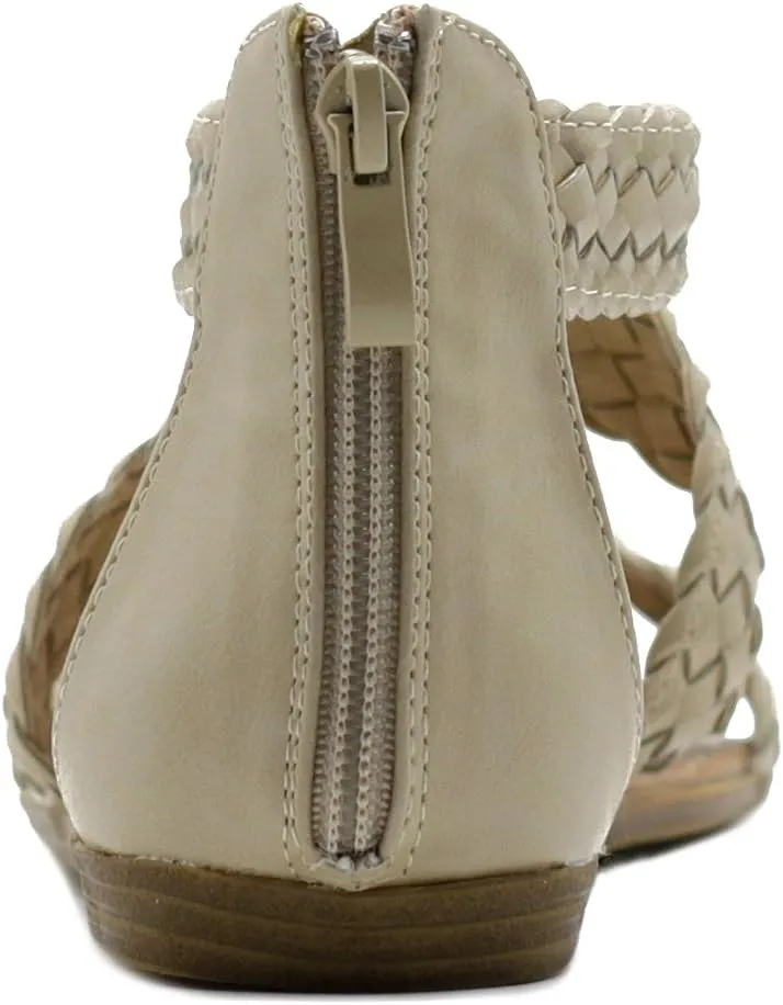 Ollio Women's Shoe Cross Braided Multi Color Flat Sandal