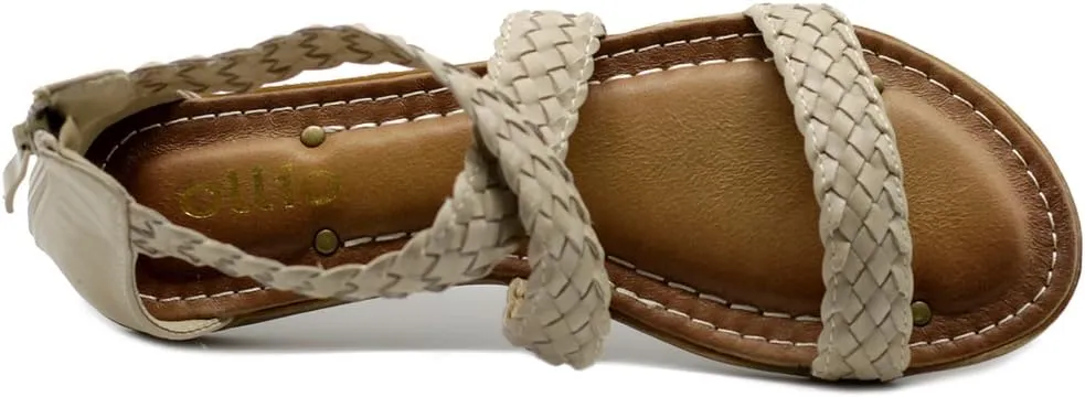 Ollio Women's Shoe Cross Braided Multi Color Flat Sandal
