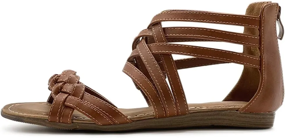 Ollio Women's Shoe Gladiator Strappy Zip Closure Multi Color Sandal