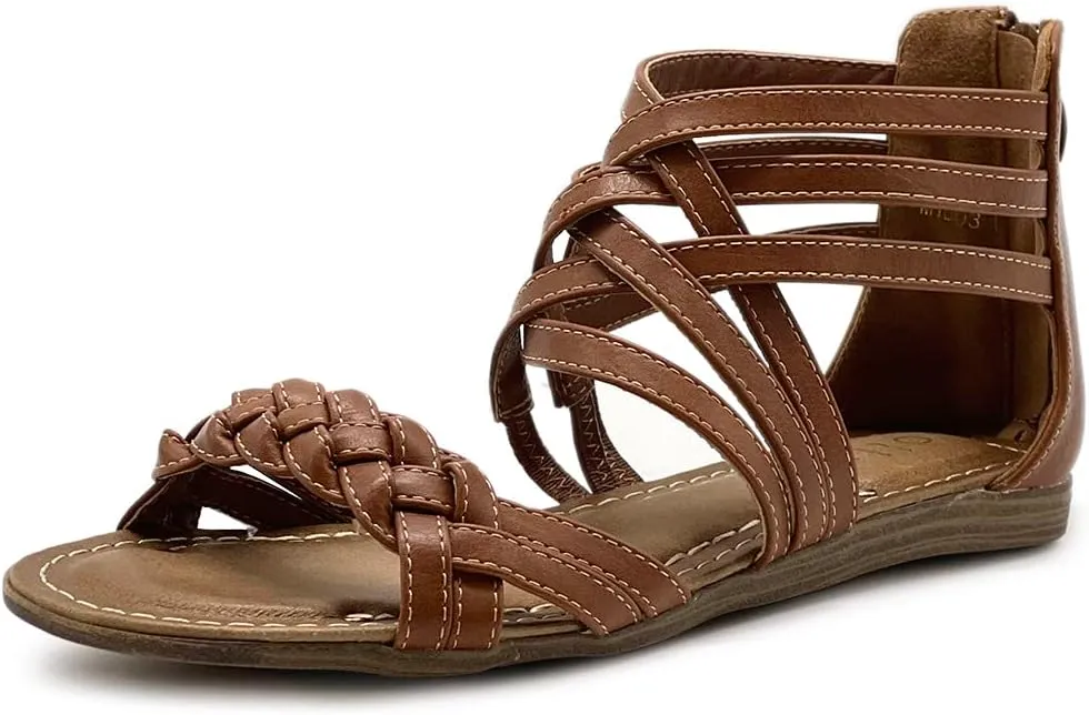 Ollio Women's Shoe Gladiator Strappy Zip Closure Multi Color Sandal