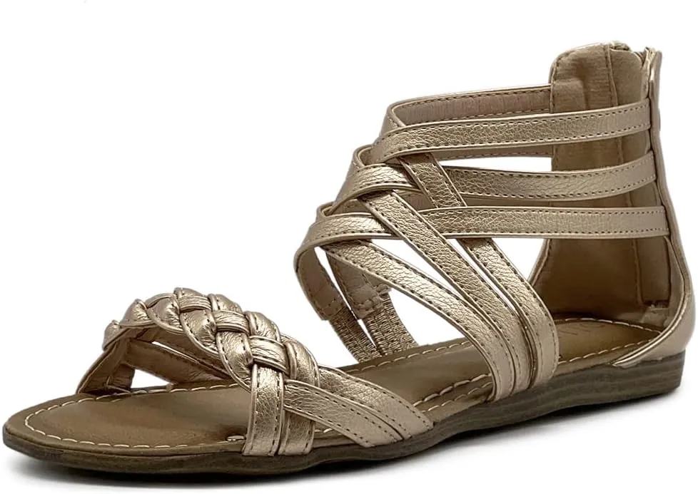 Ollio Women's Shoe Gladiator Strappy Zip Closure Multi Color Sandal