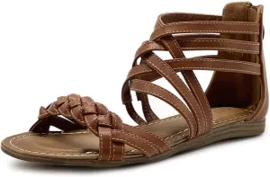 Ollio Women's Shoe Gladiator Strappy Zip Closure Multi Color Sandal