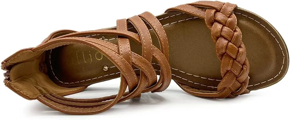 Ollio Women's Shoe Gladiator Strappy Zip Closure Multi Color Sandal
