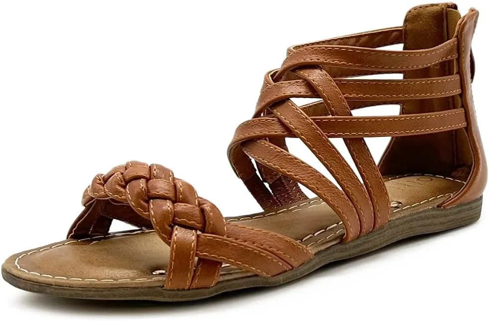 Ollio Women's Shoe Gladiator Strappy Zip Closure Multi Color Sandal