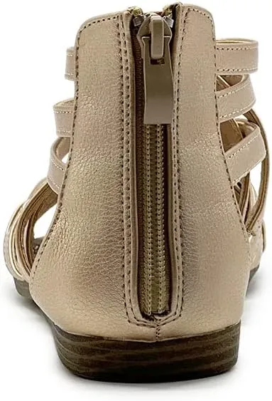 Ollio Women's Shoe Gladiator Strappy Zip Closure Multi Color Sandal