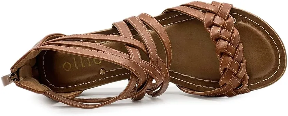 Ollio Women's Shoe Gladiator Strappy Zip Closure Multi Color Sandal