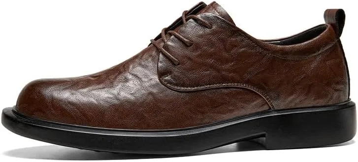 Oxford Dress Shoes for Men Lace Up Round Toe Vegan Leather Derby Shoes Non Slip Rubber Sole Block Heel Party
