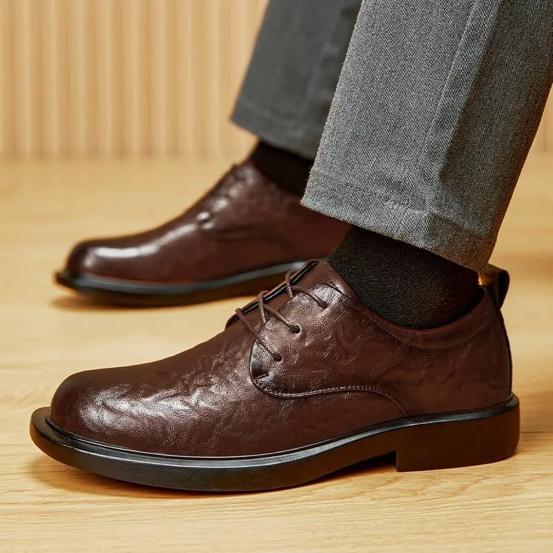 Oxford Dress Shoes for Men Lace Up Round Toe Vegan Leather Derby Shoes Non Slip Rubber Sole Block Heel Party