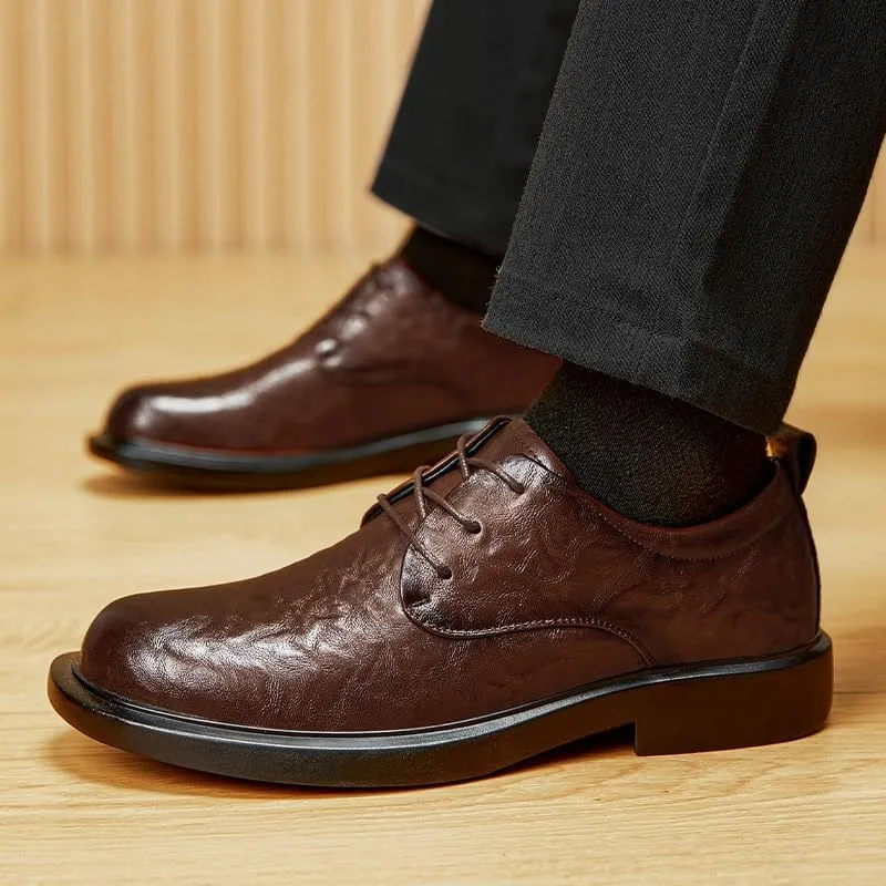 Oxford Dress Shoes for Men Lace Up Round Toe Vegan Leather Derby Shoes Non Slip Rubber Sole Block Heel Party
