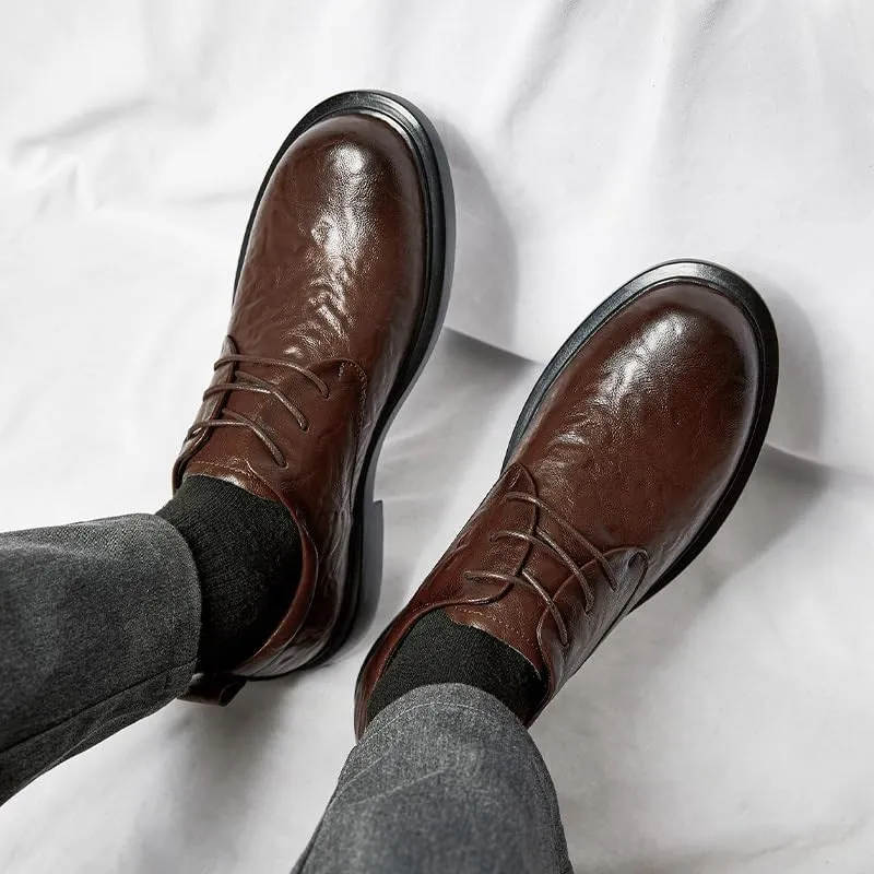 Oxford Dress Shoes for Men Lace Up Round Toe Vegan Leather Derby Shoes Non Slip Rubber Sole Block Heel Party