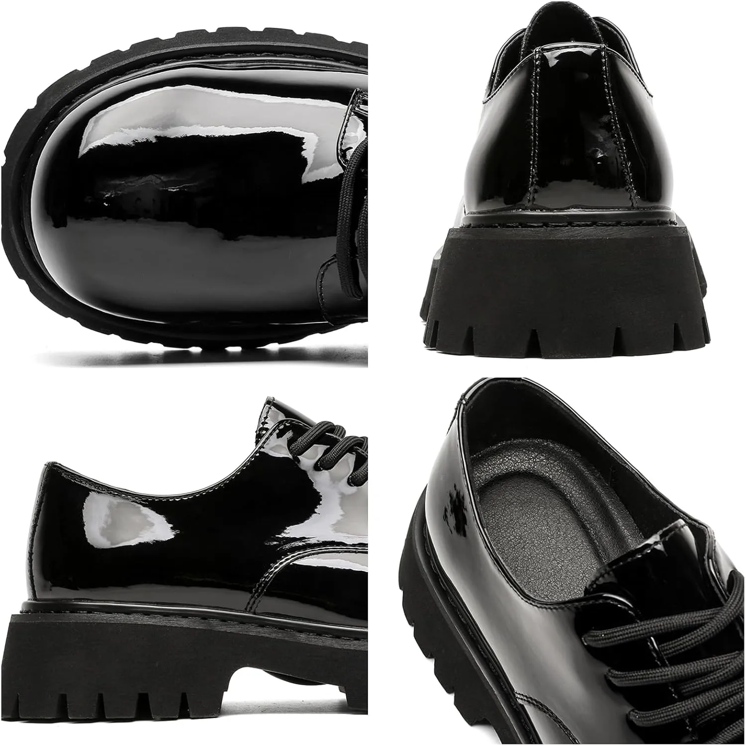 Patent Leather Chunky Platform Lace-Up Dress Oxford Shoes for Men Classic Round Toe Non-Slip Lug Sole Business Prom Work Wedding Formal Derby Shoes