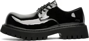 Patent Leather Chunky Platform Lace-Up Dress Oxford Shoes for Men Classic Round Toe Non-Slip Lug Sole Business Prom Work Wedding Formal Derby Shoes