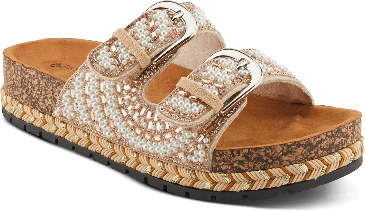 PATRIZIA Women's Pearline Platform Slide Sandal - Pearl-Beaded Slide Cork