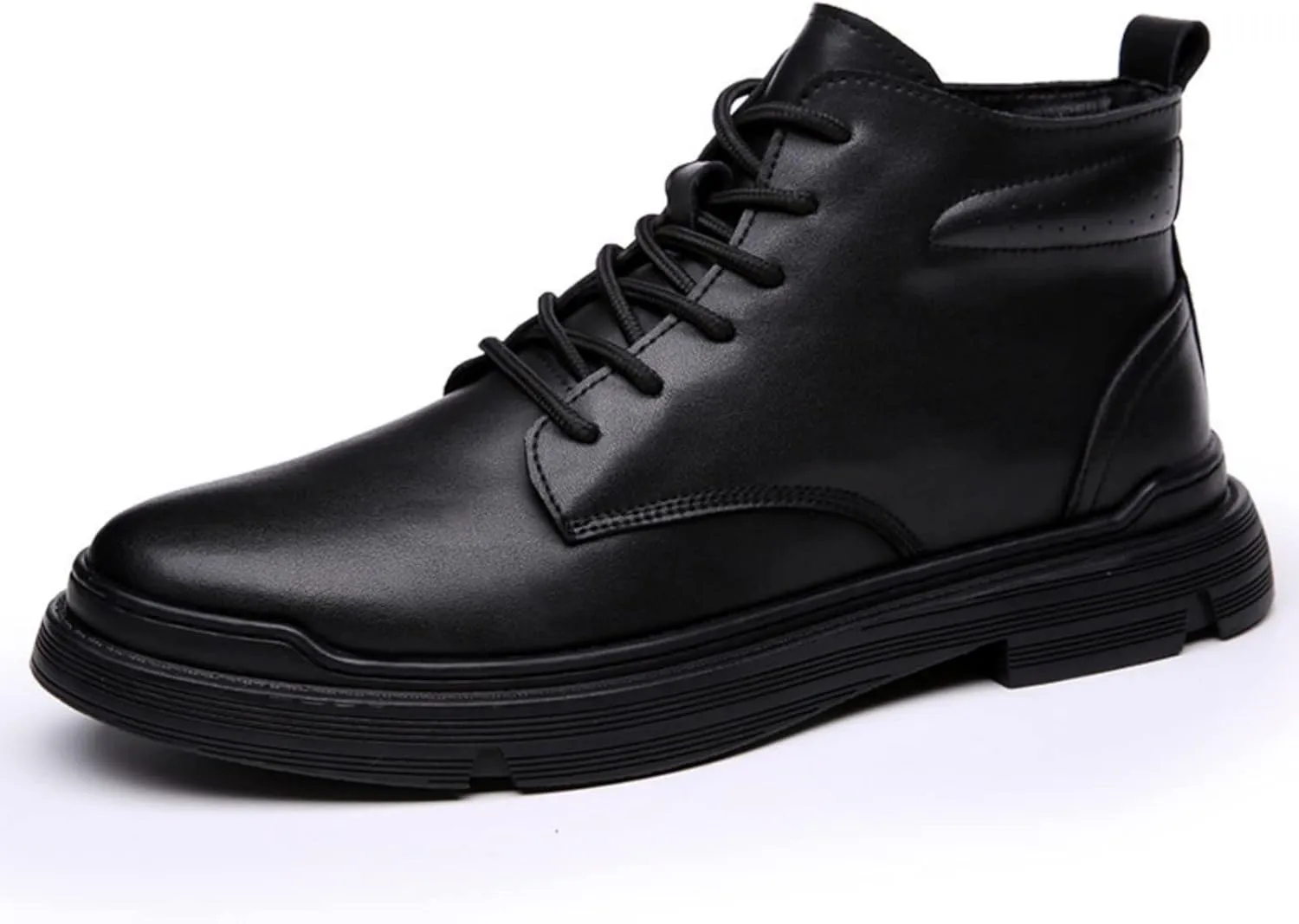 pearlzone Men's Waterproof Lace Up Casual Hiking Boots,Genuine Leather Upper Mid-Top Fashion Design Walking Ankle Boots (black plush,9.5,9.5)