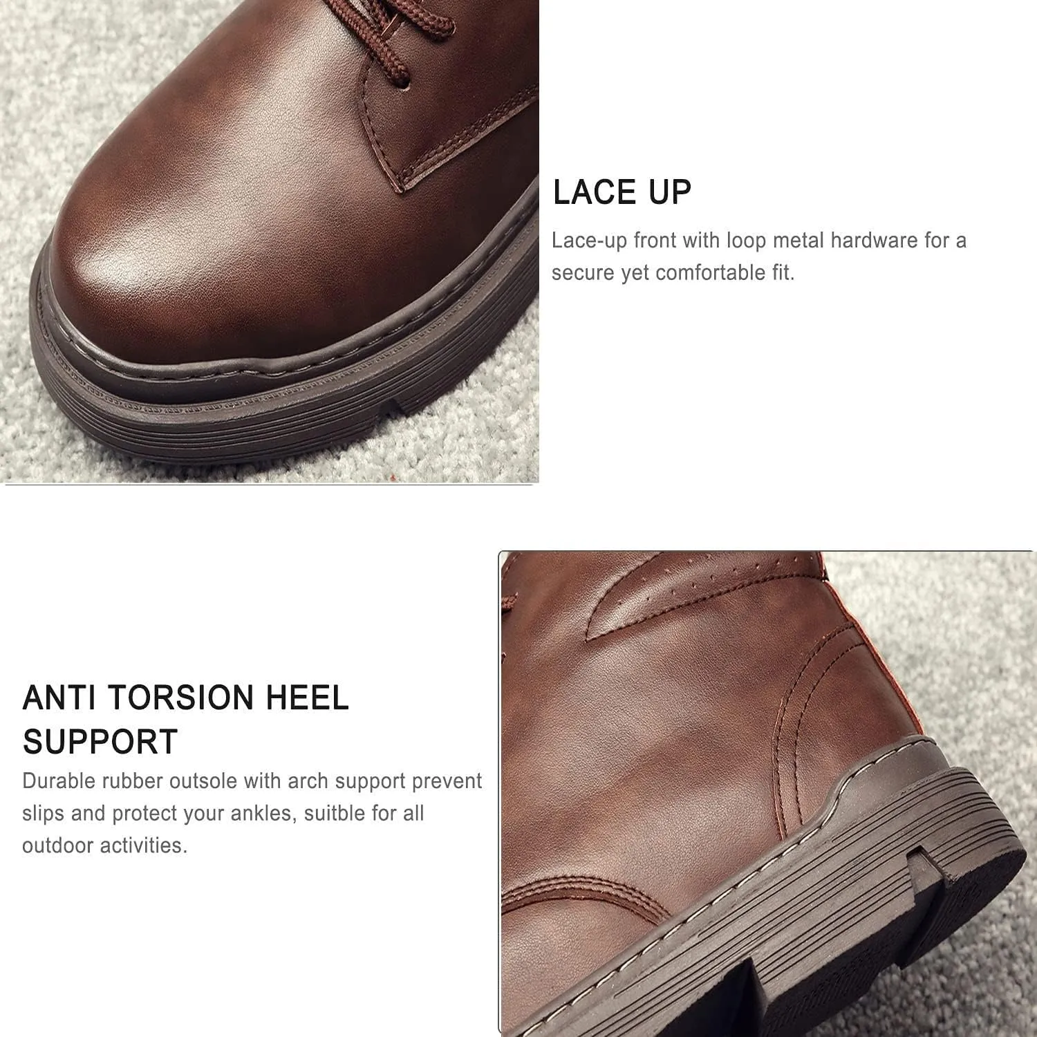 pearlzone Men's Waterproof Lace Up Casual Hiking Boots,Genuine Leather Upper Mid-Top Fashion Design Walking Ankle Boots