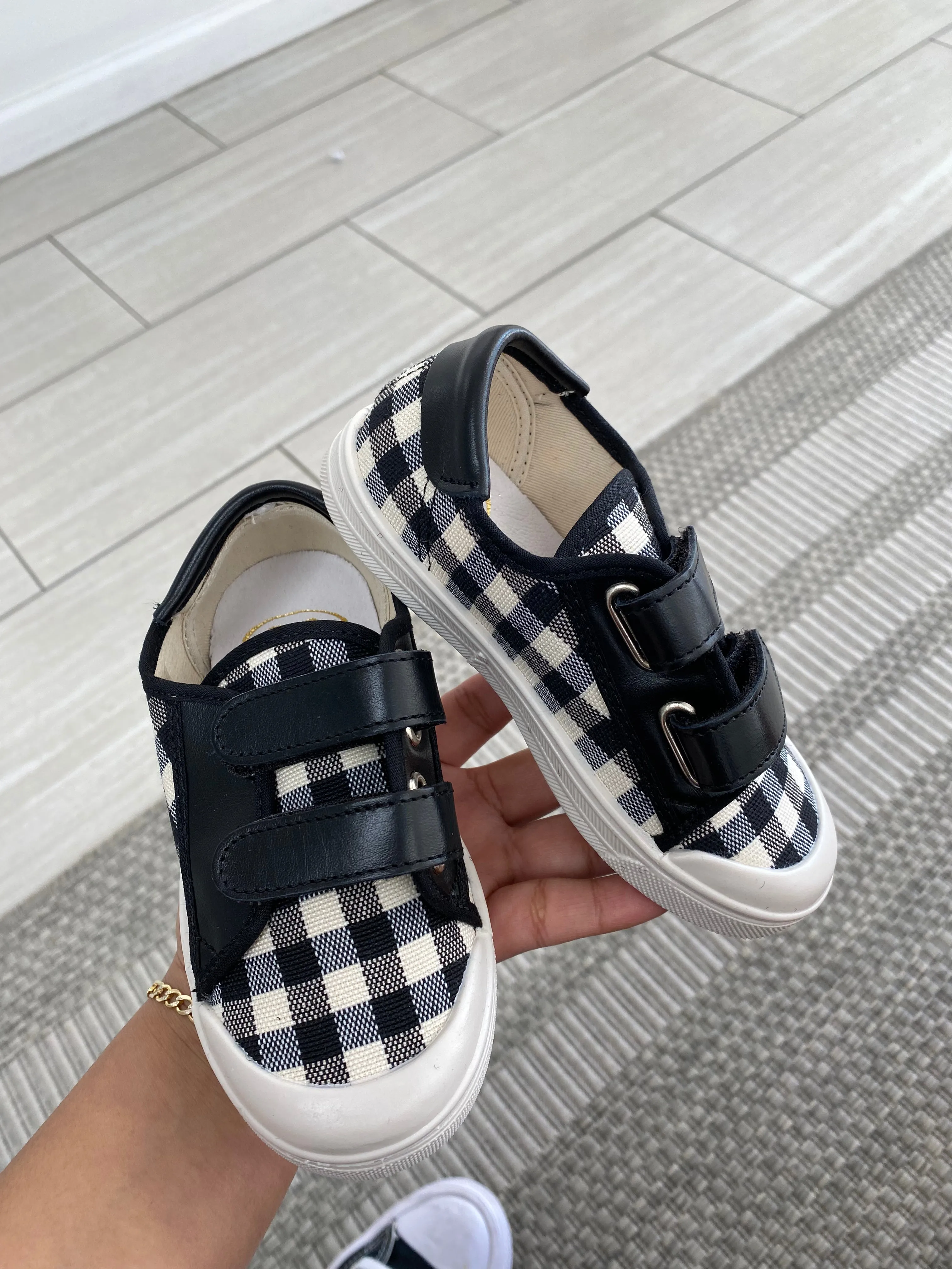 Pepe Black and White Plaid Velcro Sneaker