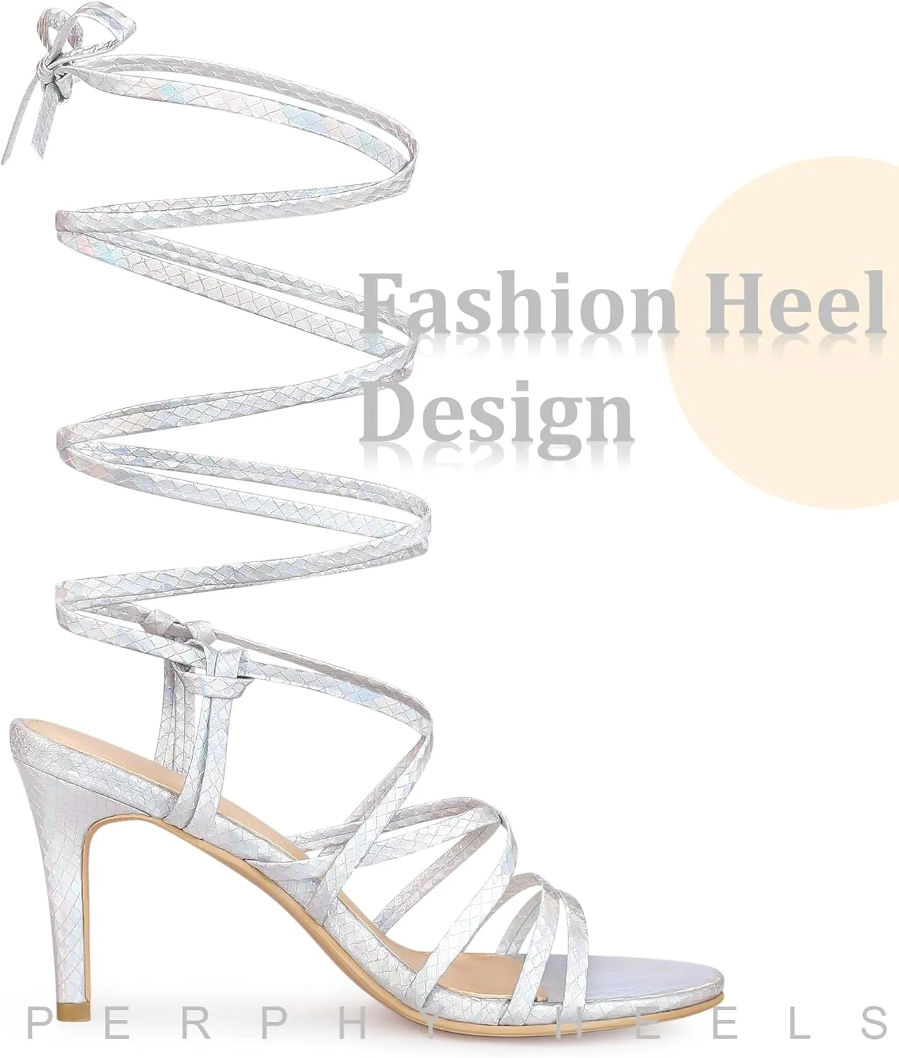 Perphy Snakeskin Print Strappy Lace Up Heeled Over 3 Inch Stiletto Heels Gladiator Sandals for Women