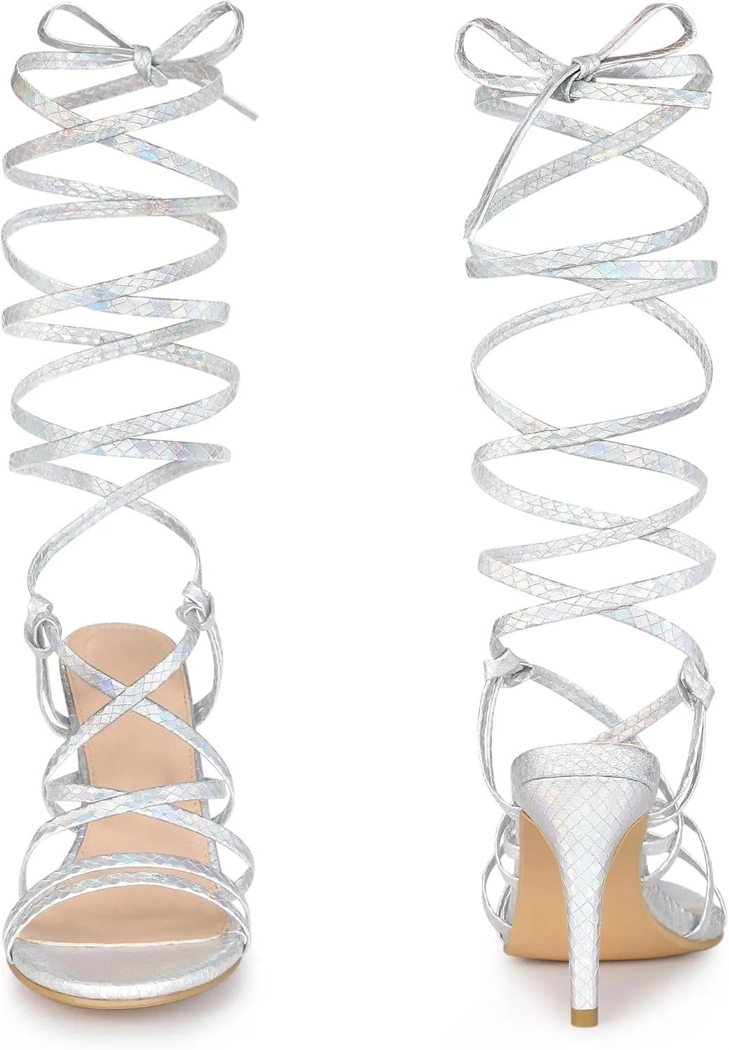 Perphy Snakeskin Print Strappy Lace Up Heeled Over 3 Inch Stiletto Heels Gladiator Sandals for Women