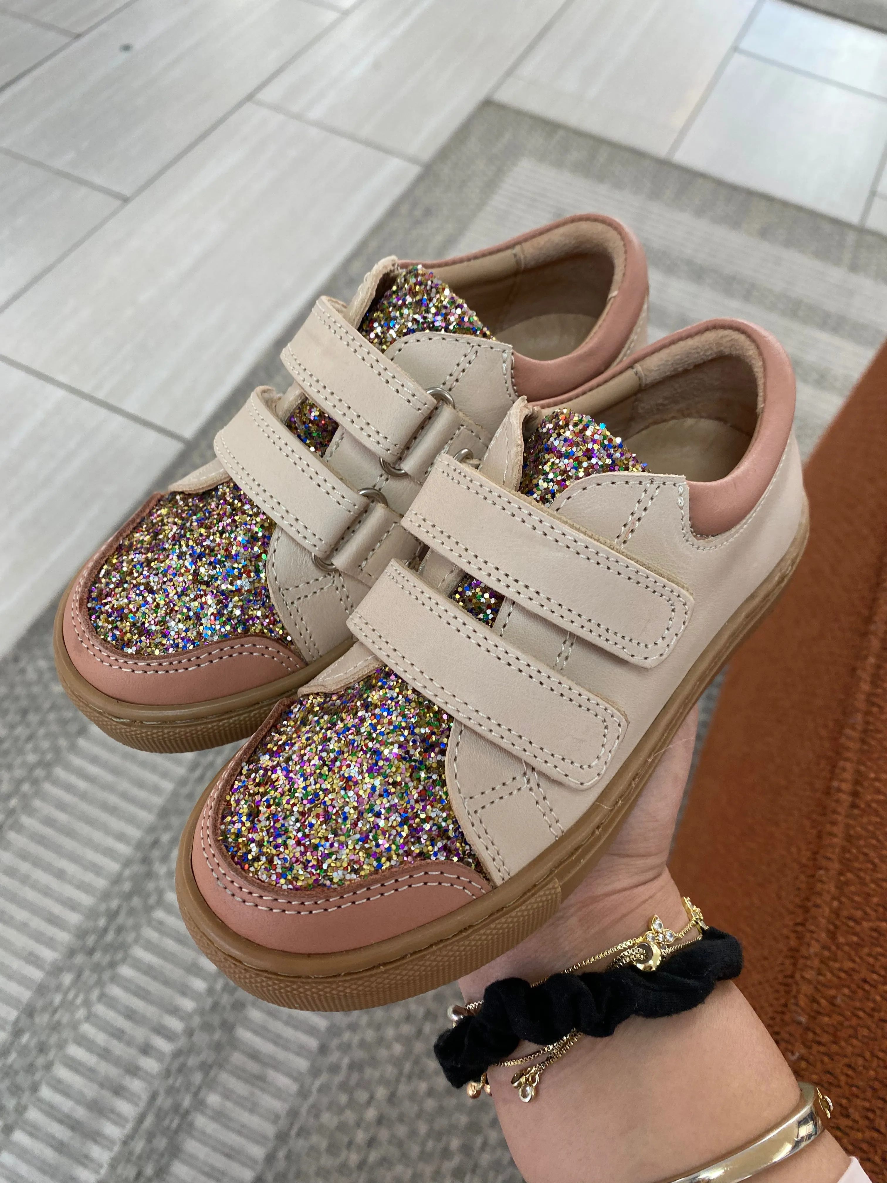 Petit Nord Cream Sparkle Velcro Sneaker