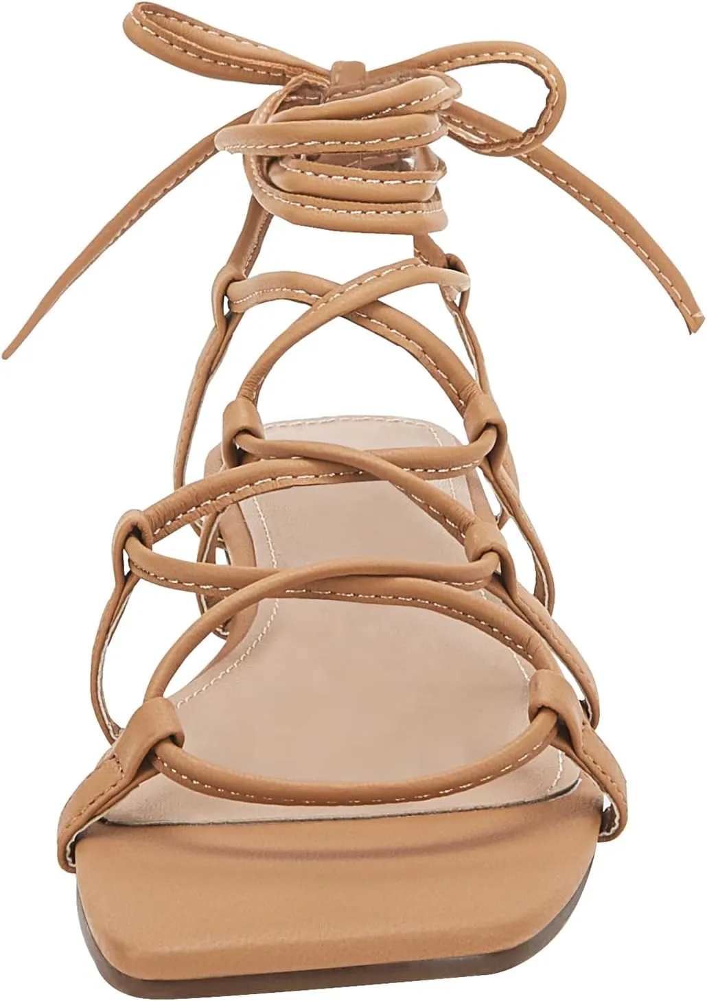 PiePieBuy Womens Lace up Square Toes Flat Sandals with Ankle Strap Summer Criss-Cross Gladiator Shoes