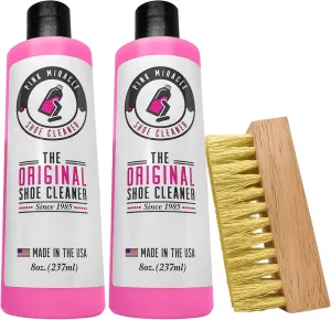 Pink Miracle Shoe Cleaner Kit Fabric Cleaner for Leather, Whites and Nubuck Sneakers Two Pack (Two Bottles/One Brush)