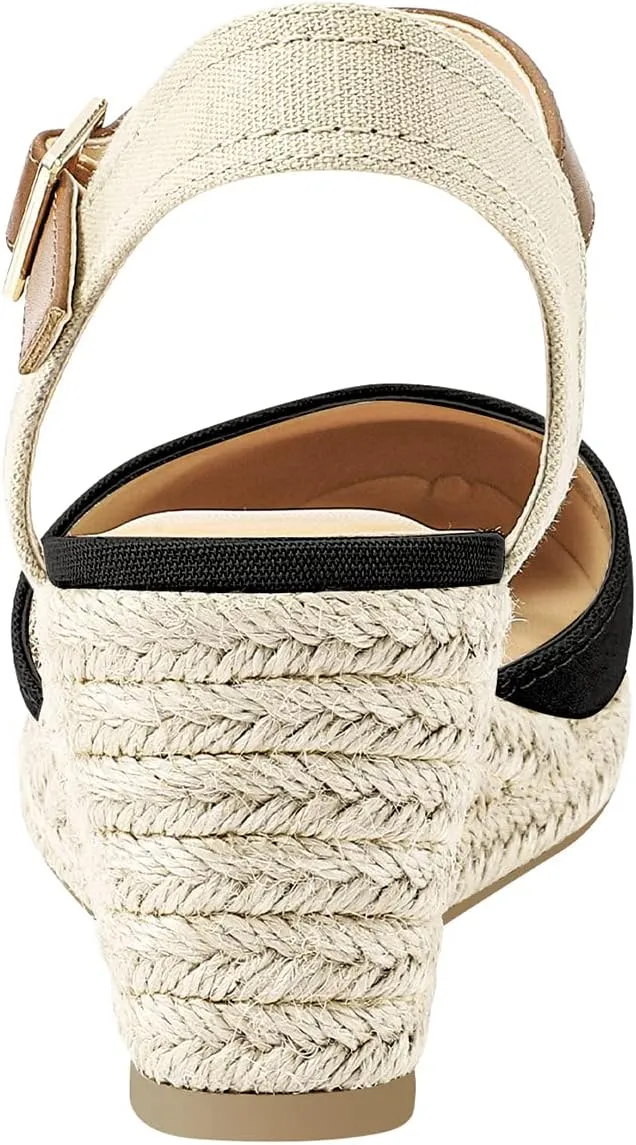 PIZZ ANNU Women's Espadrille Low Wedge Heel Sandals with Buckle Ankle Strap Close Toe Casual Dressy Summer Platform Shoes