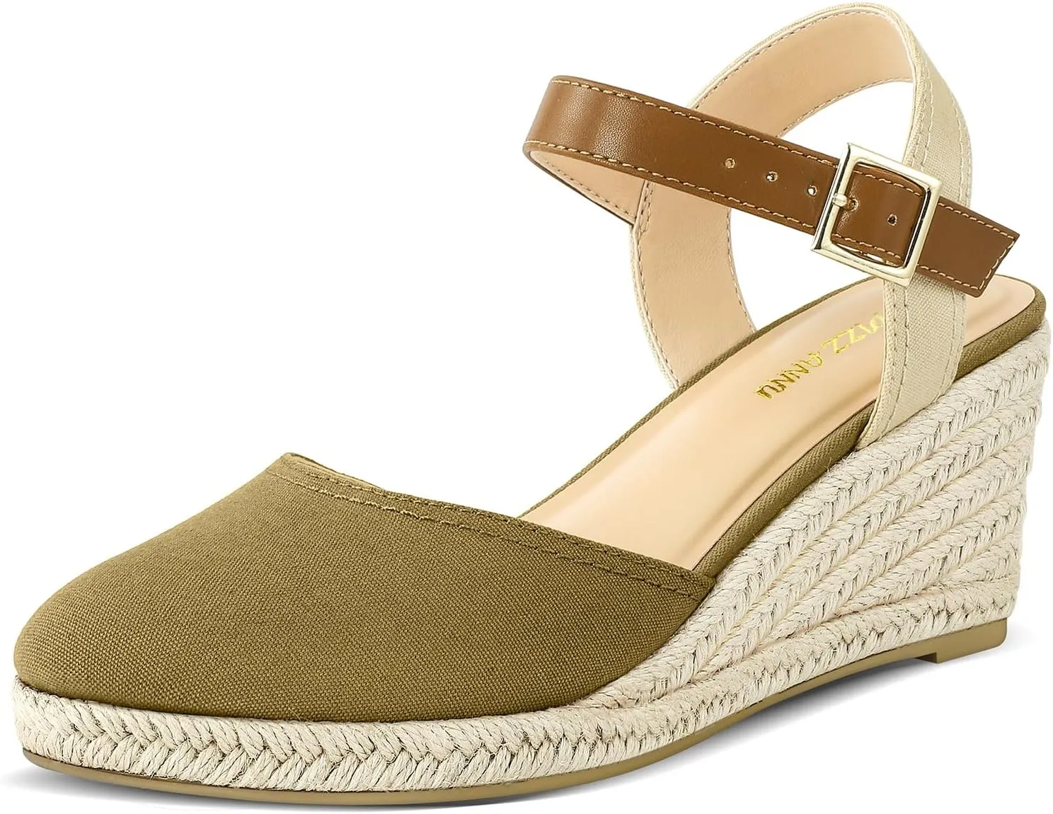 PIZZ ANNU Women's Espadrille Low Wedge Heel Sandals with Buckle Ankle Strap Close Toe Casual Dressy Summer Platform Shoes