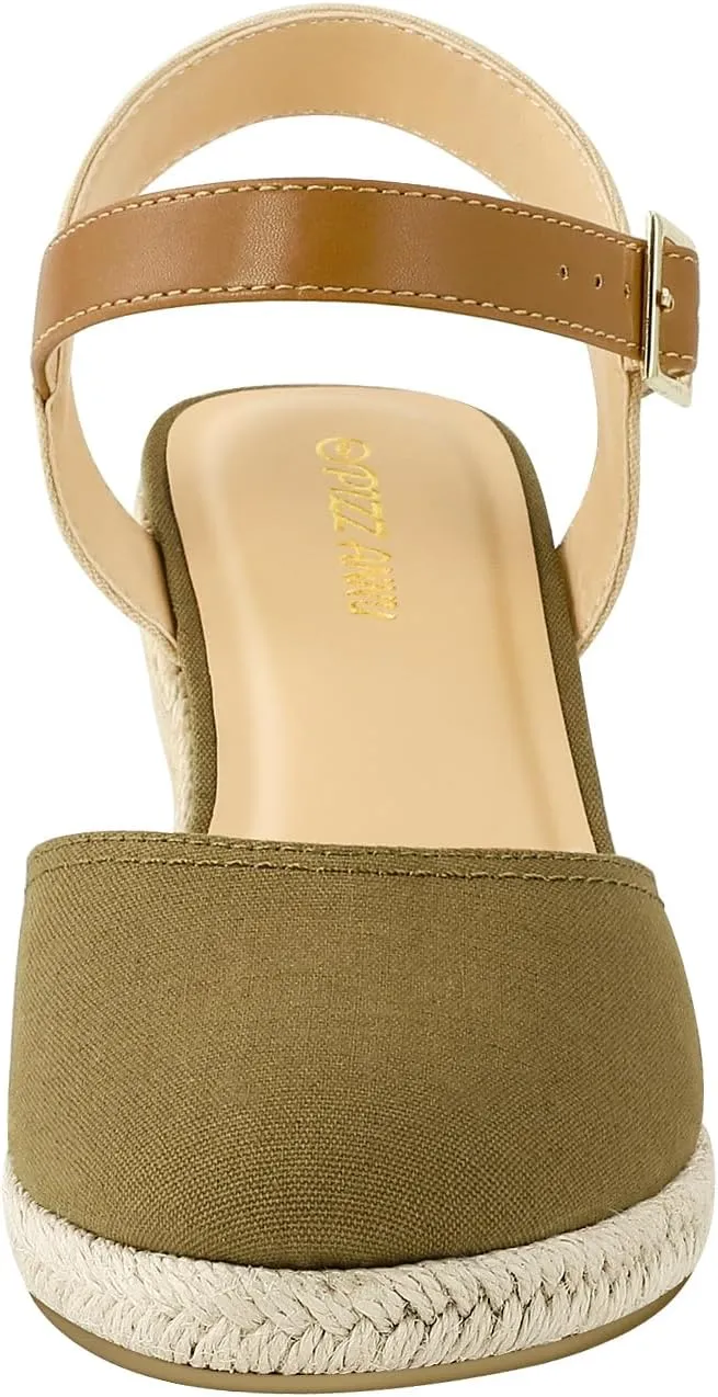 PIZZ ANNU Women's Espadrille Low Wedge Heel Sandals with Buckle Ankle Strap Close Toe Casual Dressy Summer Platform Shoes