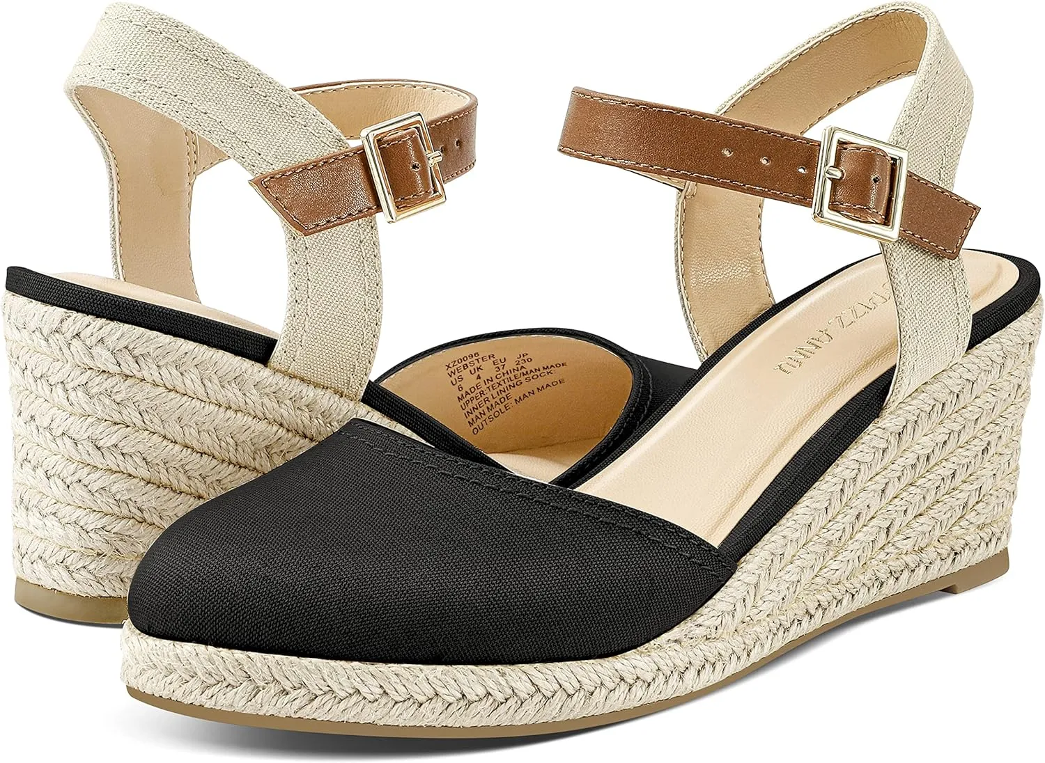 PIZZ ANNU Women's Espadrille Low Wedge Heel Sandals with Buckle Ankle Strap Close Toe Casual Dressy Summer Platform Shoes