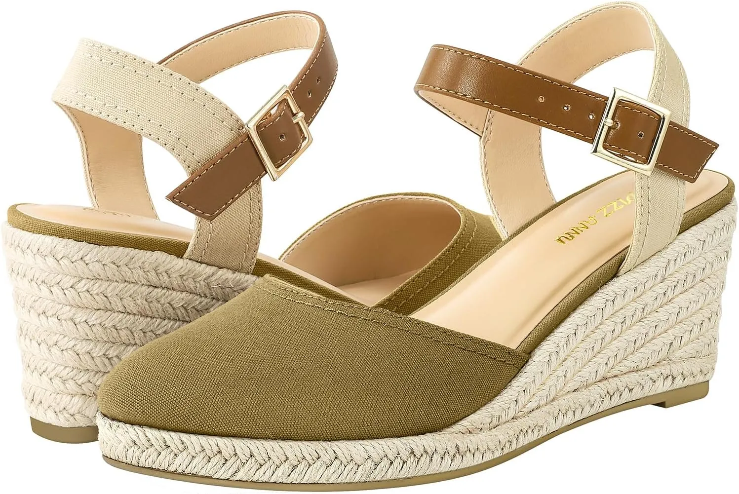PIZZ ANNU Women's Espadrille Low Wedge Heel Sandals with Buckle Ankle Strap Close Toe Casual Dressy Summer Platform Shoes