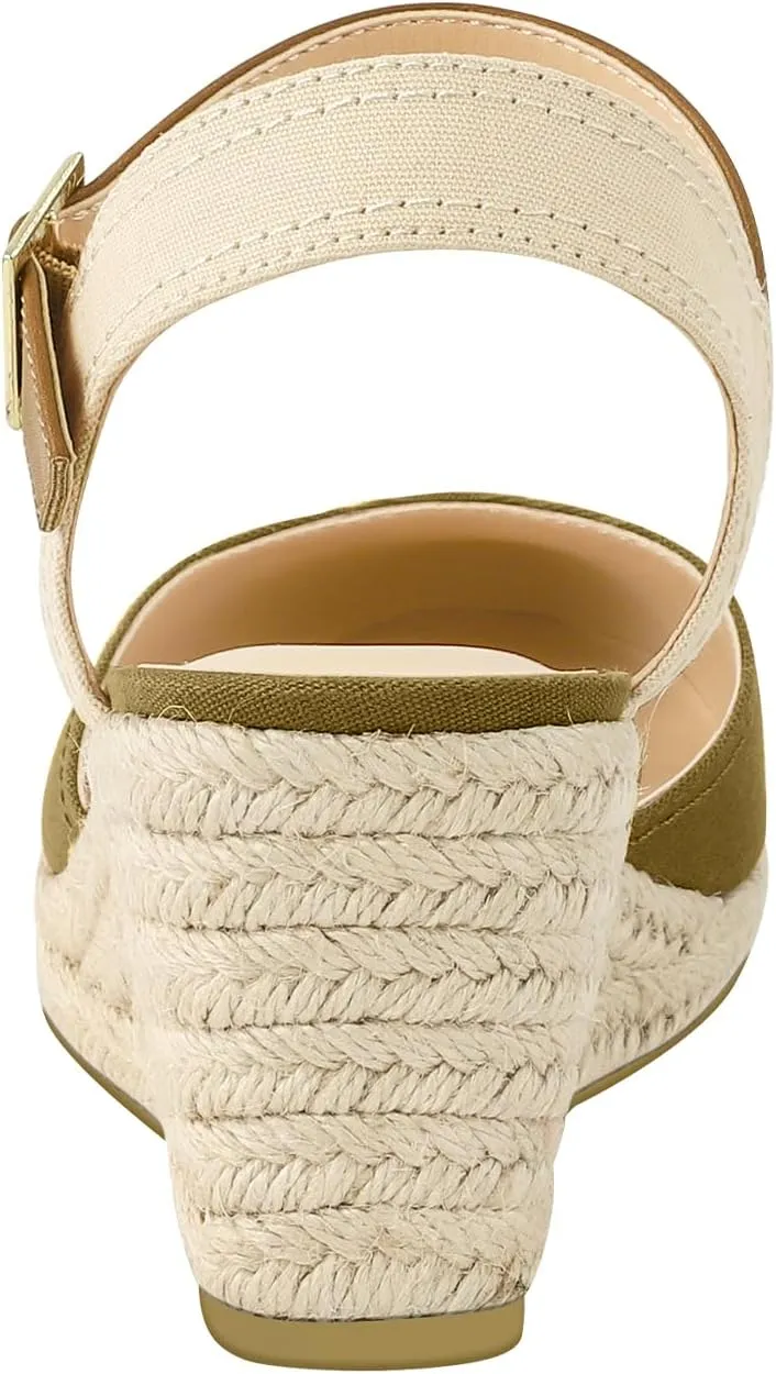 PIZZ ANNU Women's Espadrille Low Wedge Heel Sandals with Buckle Ankle Strap Close Toe Casual Dressy Summer Platform Shoes
