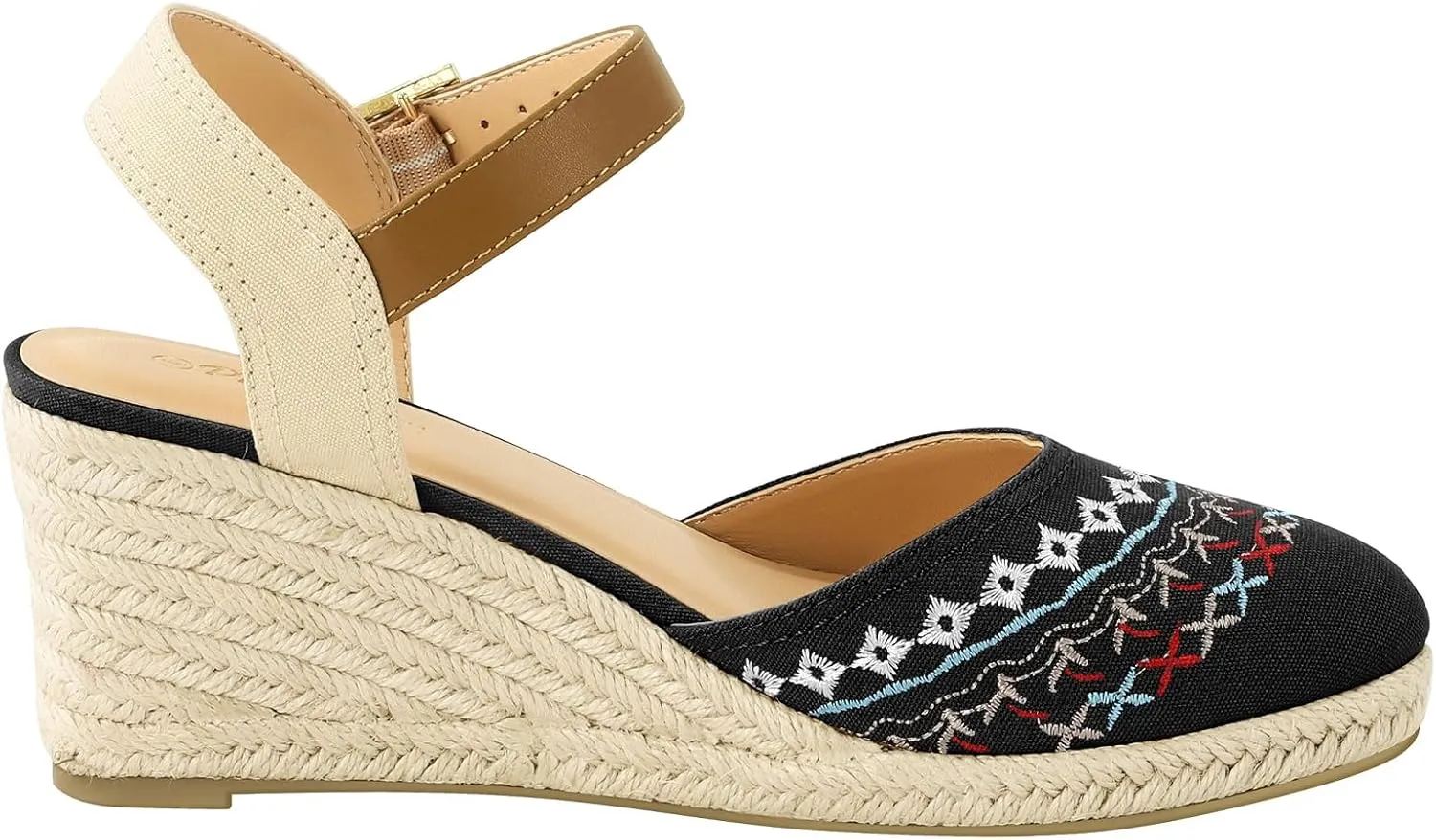 PIZZ ANNU Women's Espadrille Low Wedge Heel Sandals with Buckle Ankle Strap Close Toe Casual Dressy Summer Platform Shoes