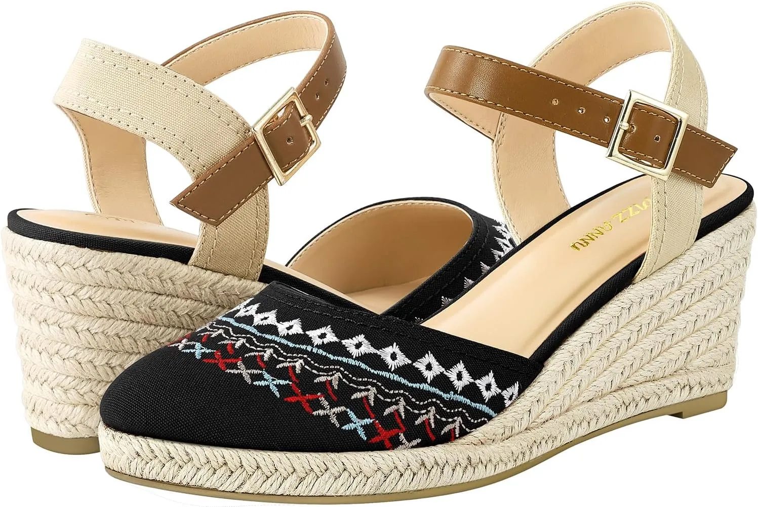 PIZZ ANNU Women's Espadrille Low Wedge Heel Sandals with Buckle Ankle Strap Close Toe Casual Dressy Summer Platform Shoes