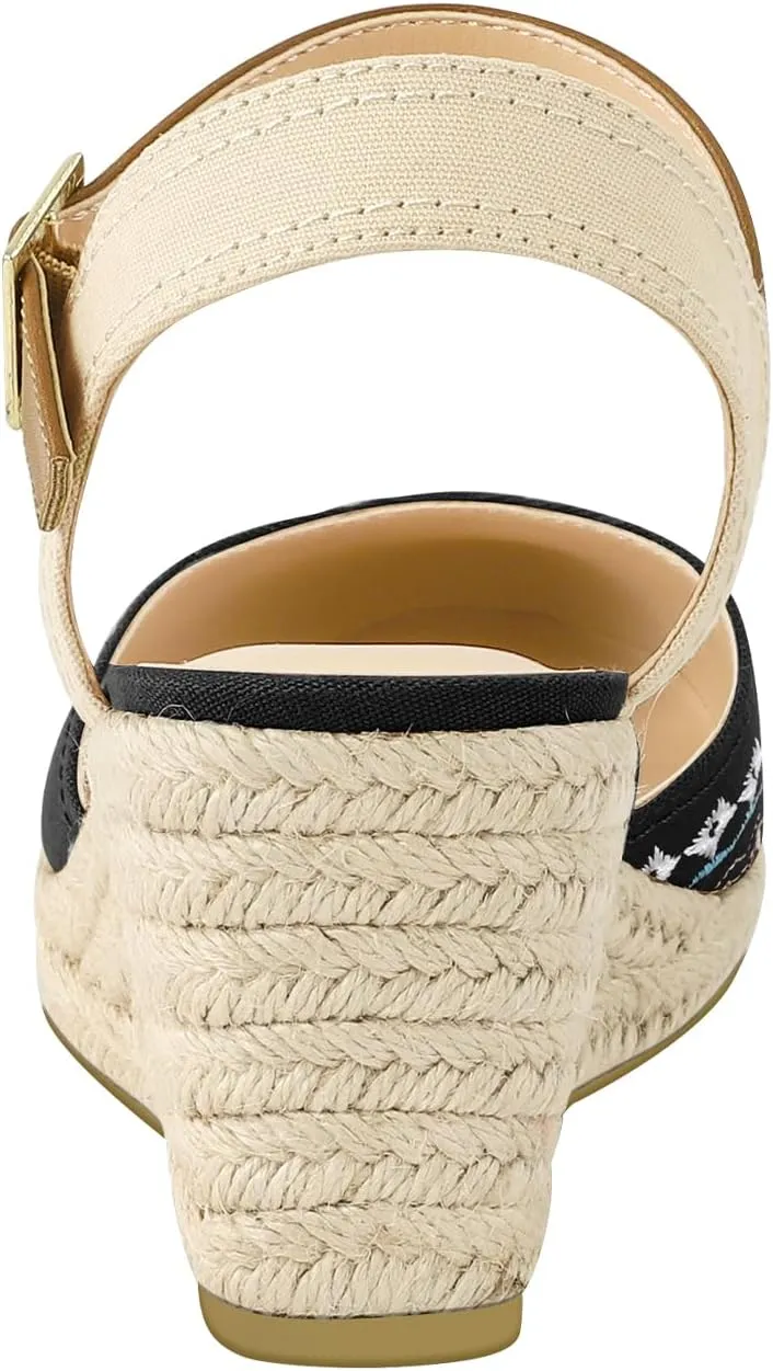 PIZZ ANNU Women's Espadrille Low Wedge Heel Sandals with Buckle Ankle Strap Close Toe Casual Dressy Summer Platform Shoes