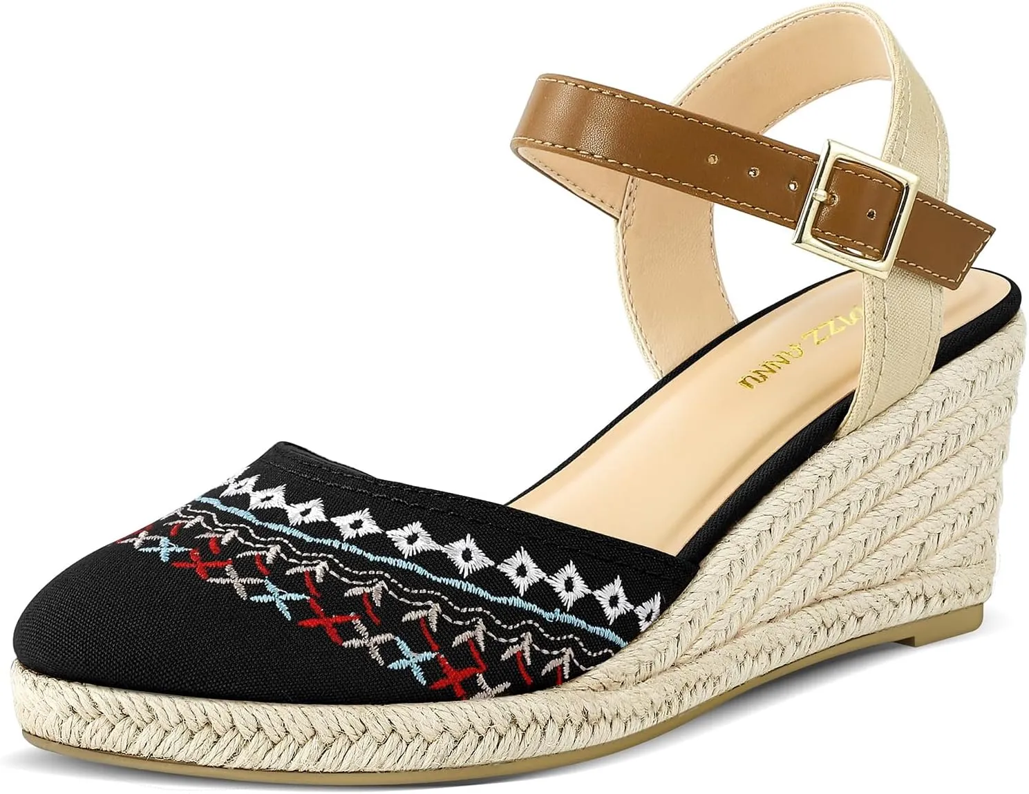 PIZZ ANNU Women's Espadrille Low Wedge Heel Sandals with Buckle Ankle Strap Close Toe Casual Dressy Summer Platform Shoes