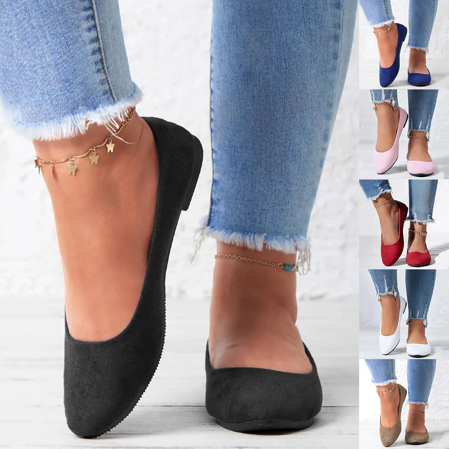 Pointed Toe Flats for Women Dressy Casual, Low Heel Dress Shoes Comfortable, Slip-on Business Work Loafer Shoes Ballet Flats