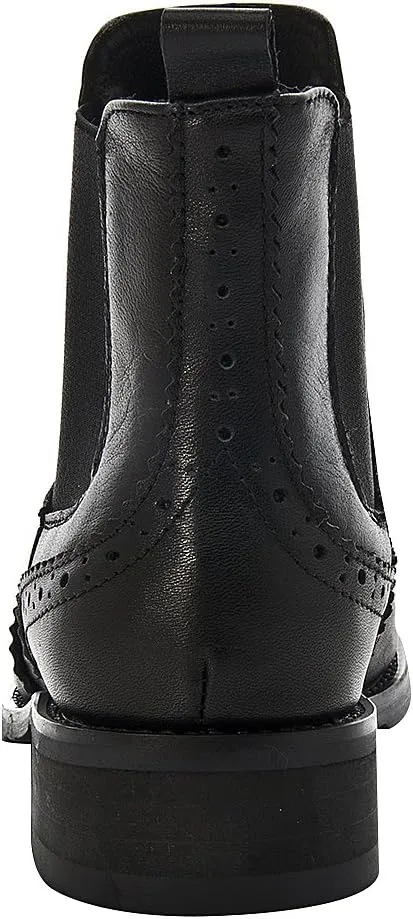rismart Women's Brogue Wingtip Ankle High Slip on Comfort Genuine Leather Chelsea Boots