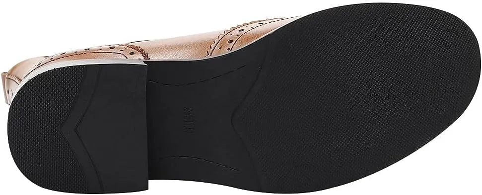 rismart Women's Brogue Wingtip Ankle High Slip on Comfort Genuine Leather Chelsea Boots