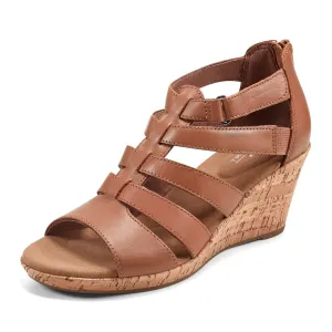 Rockport Women's Briah Gladiator Wedge Sandal, Dark tan Leather, 6.5 M US