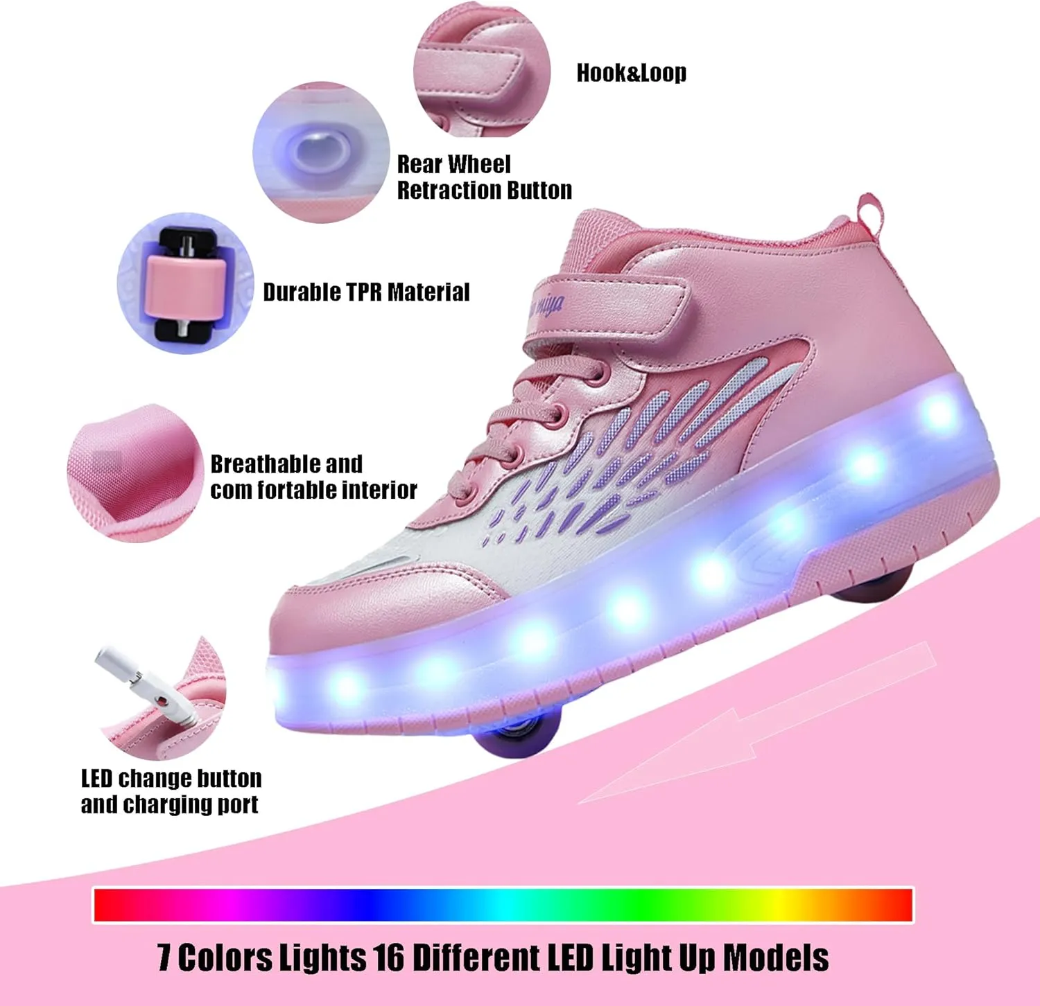 Roller Shoes with Wheels for Boys Girls Kids Skates Sneakers LED Light Up Rechargeable Sport Sneaker for Beginners Best Gift