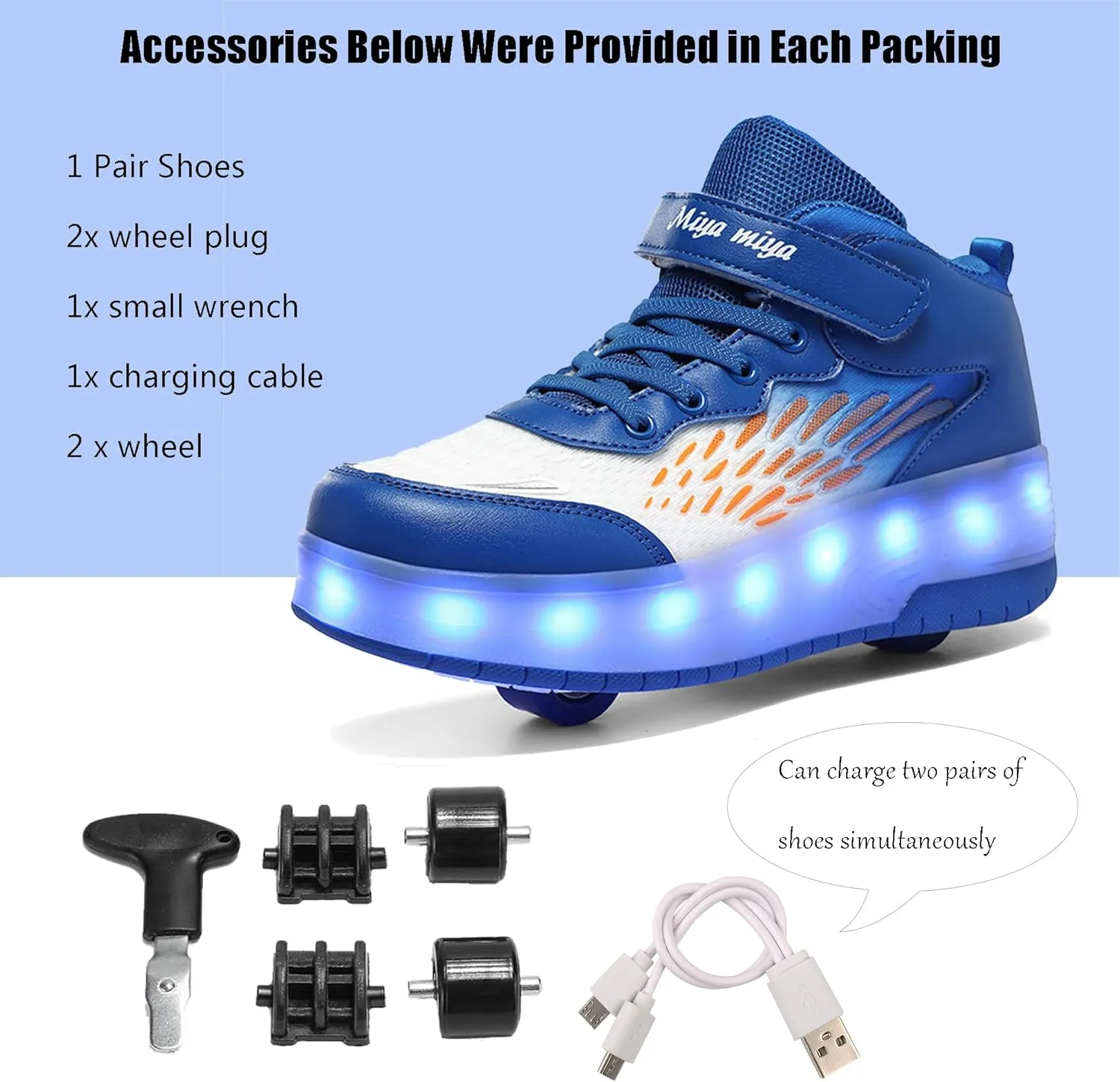 Roller Shoes with Wheels for Boys Girls Kids Skates Sneakers LED Light Up Rechargeable Sport Sneaker for Beginners Best Gift