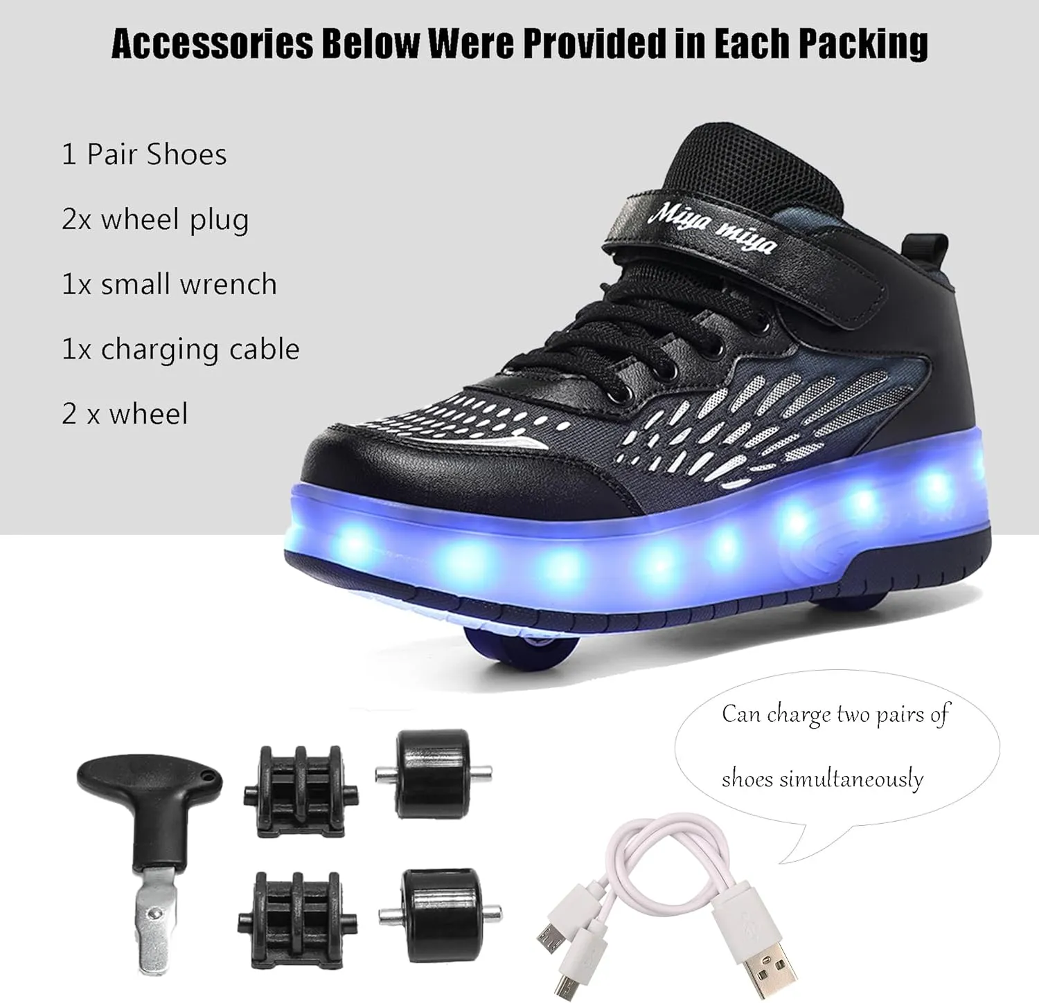 Roller Shoes with Wheels for Boys Girls Kids Skates Sneakers LED Light Up Rechargeable Sport Sneaker for Beginners Best Gift