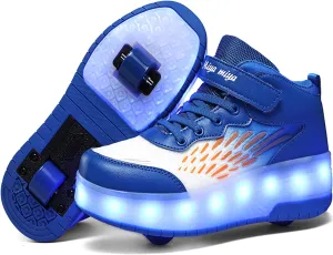 Roller Shoes with Wheels for Boys Girls Kids Skates Sneakers LED Light Up Rechargeable Sport Sneaker for Beginners Best Gift