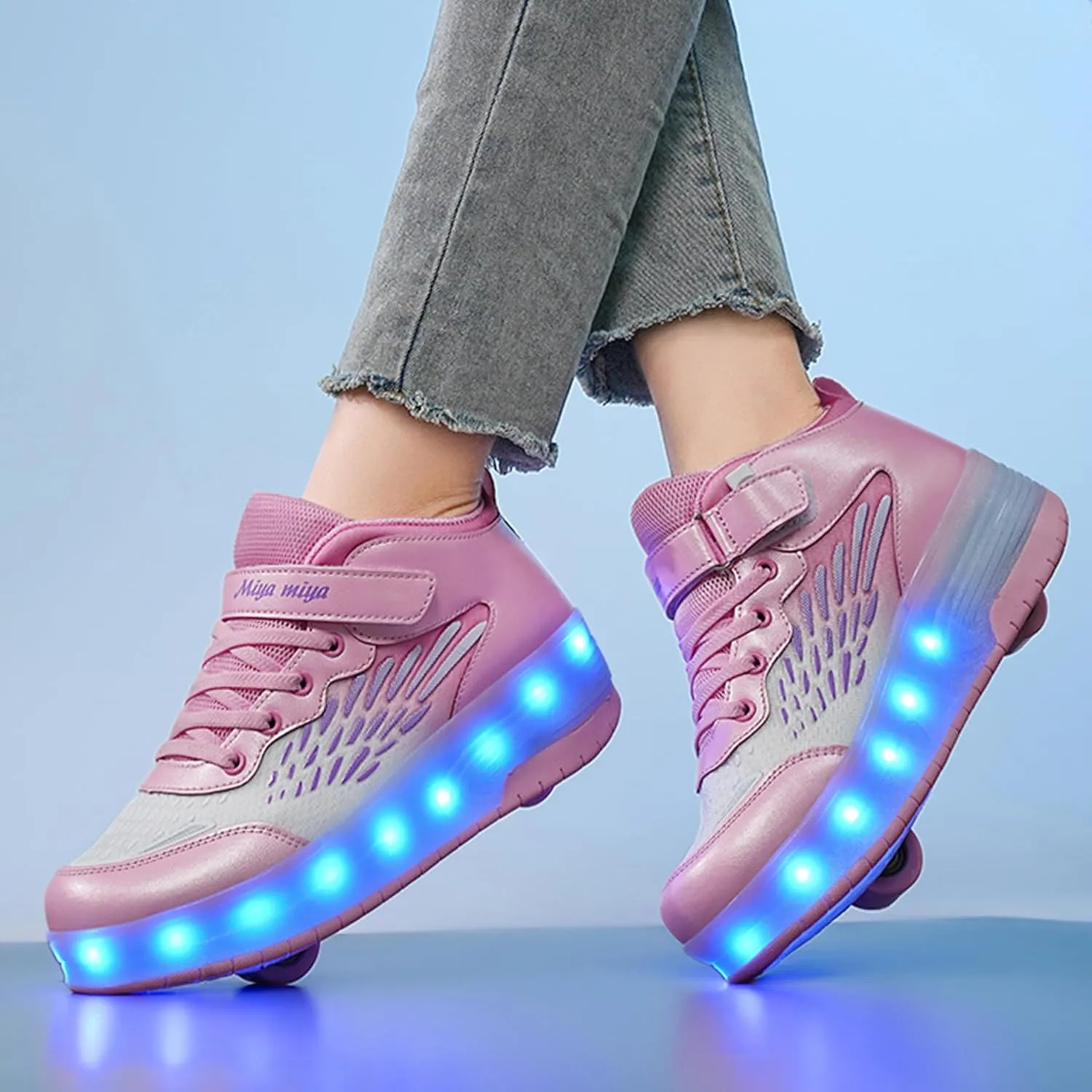 Roller Shoes with Wheels for Boys Girls Kids Skates Sneakers LED Light Up Rechargeable Sport Sneaker for Beginners Best Gift