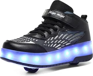 Roller Shoes with Wheels for Boys Girls Kids Skates Sneakers LED Light Up Rechargeable Sport Sneaker for Beginners Best Gift