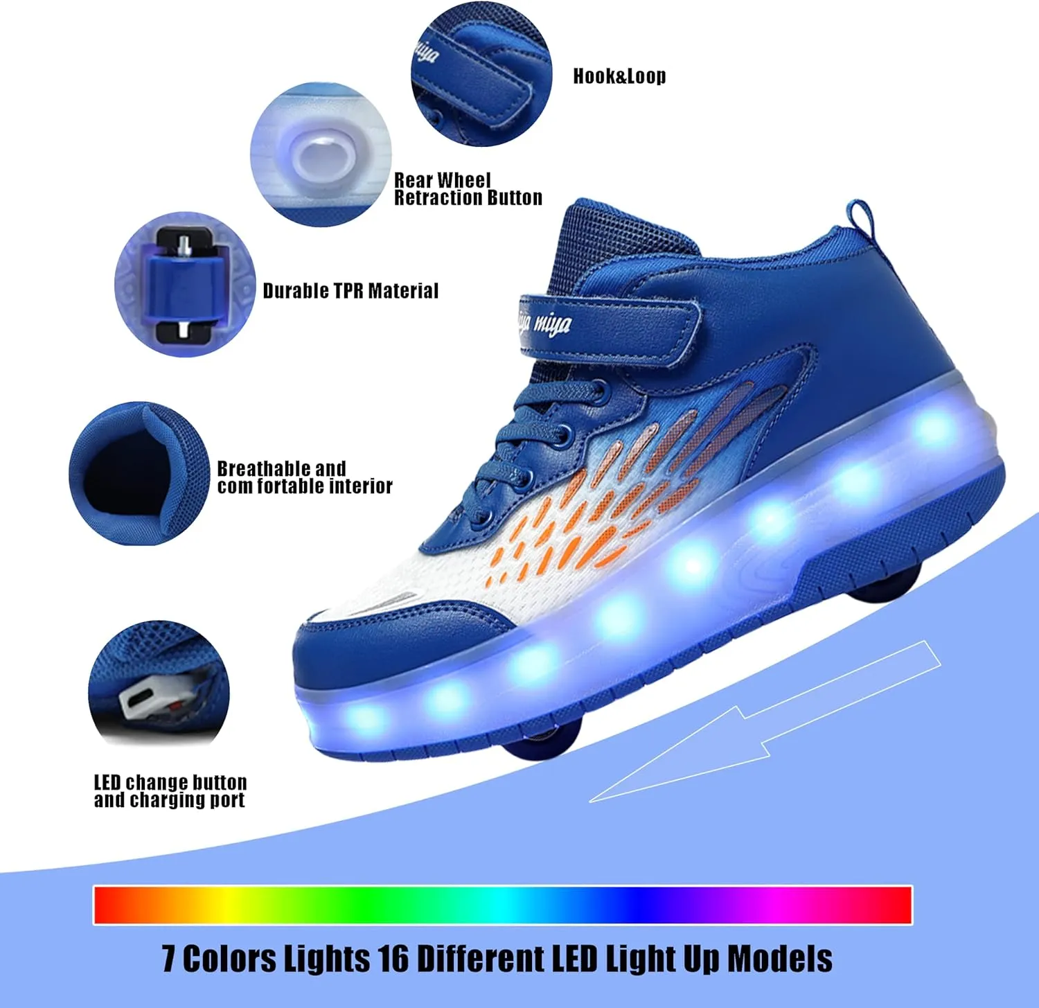 Roller Shoes with Wheels for Boys Girls Kids Skates Sneakers LED Light Up Rechargeable Sport Sneaker for Beginners Best Gift